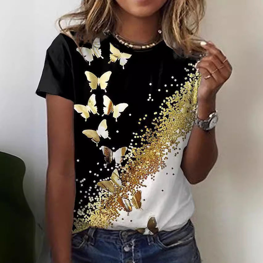 Cute Owl Pattern 3D Printed Round Neck Short Sleeve