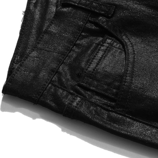 Vintage Coated Wax Straight Loose Black Jeans