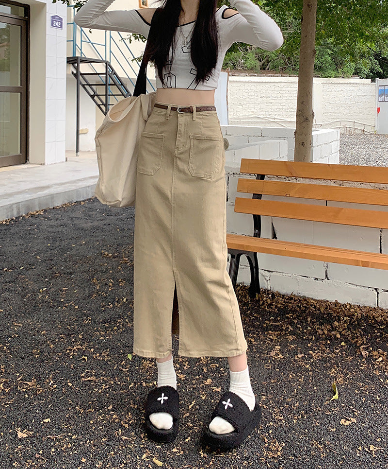 Retro Slit Workwear Skirt Temperament Straight A- Line