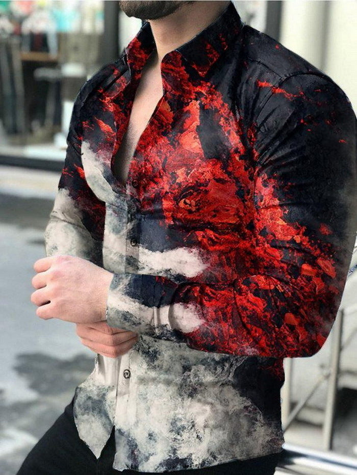 Summer 3D Printed Hawaiian Long-sleeved Shirt