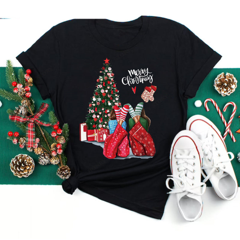 Christmas Print Girlfriends Red T-Shirt