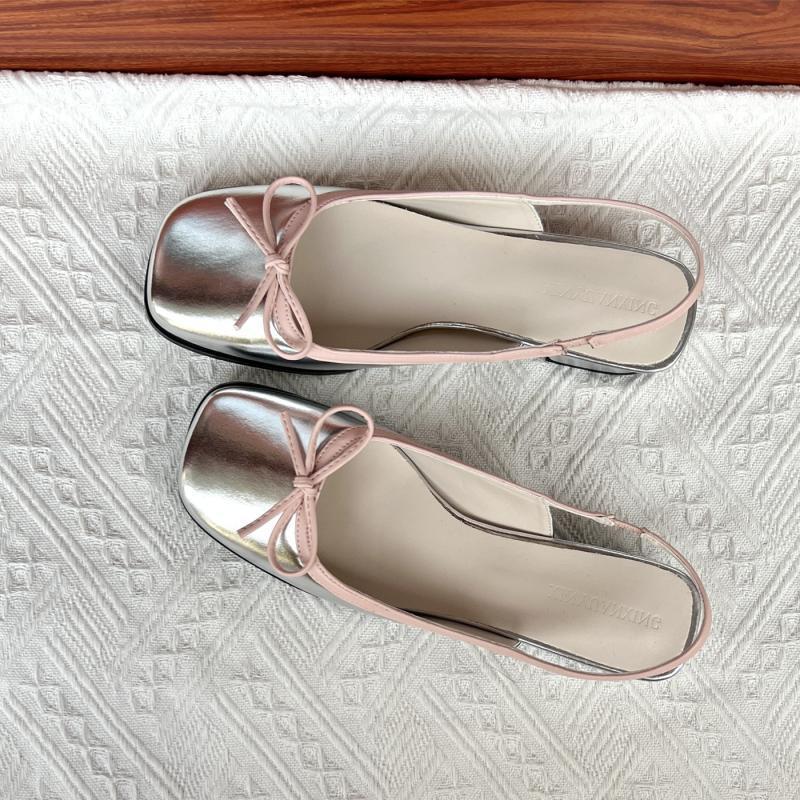 Square Toe Chunky Heel Low-cut Back Empty Closed Toe Sandals