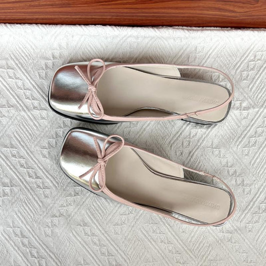 Square Toe Chunky Heel Low-cut Back Empty Closed Toe Sandals