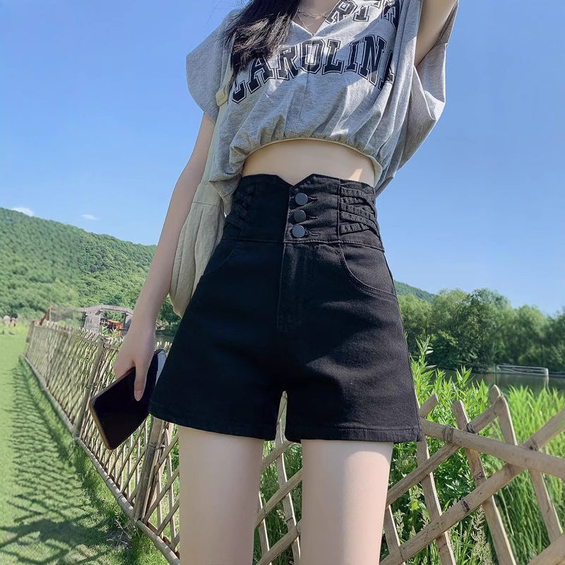Womens Retro Ultra-High-Waist Denim Shorts