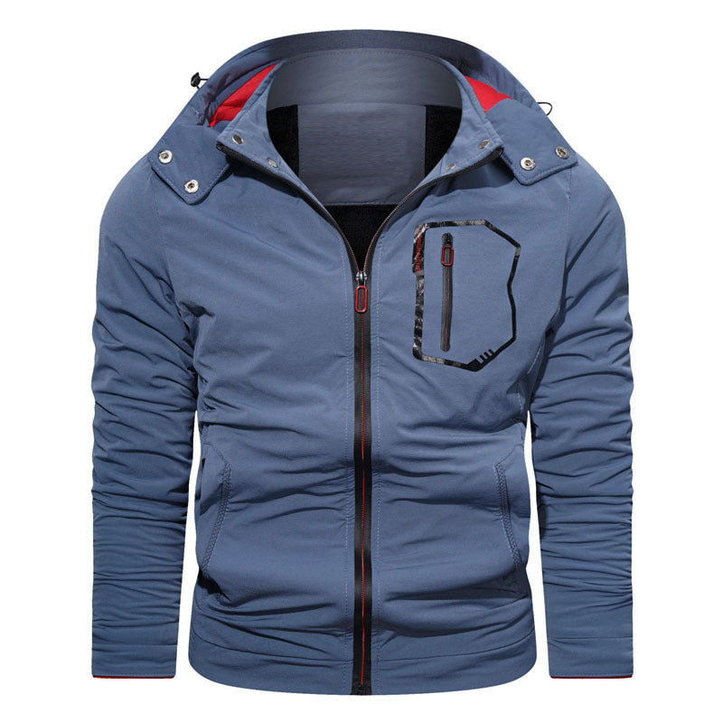 Hooded Men's Casual Coat Slim Solid Zipper Jacket