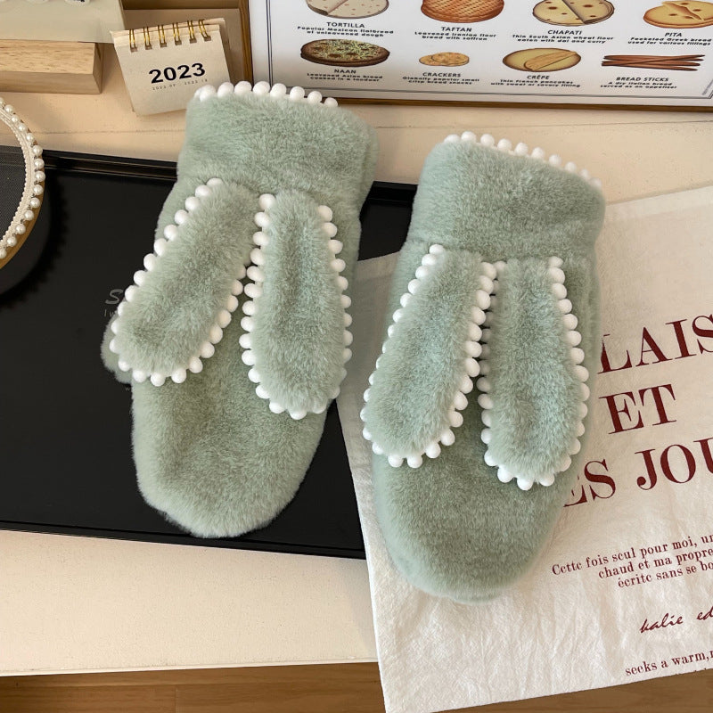 Simple Short Plush Warm Gloves For Women Winter
