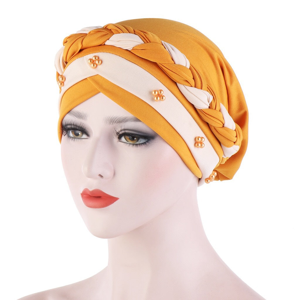 New Multi-color Crystal Hemp Three-layer Turban Hat