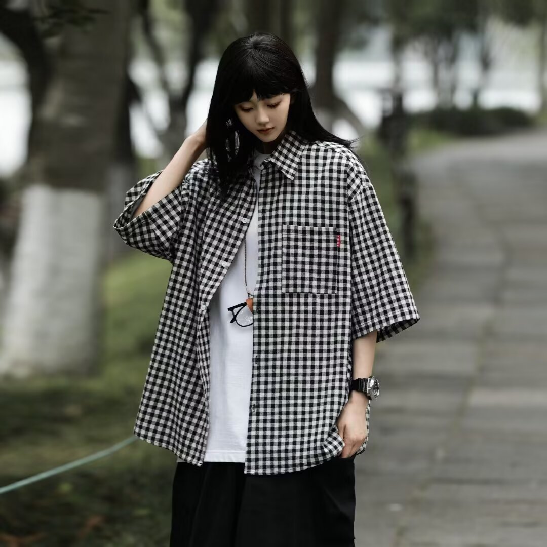 Retro Relaxed-fit Casual Three-quarter-sleeve Shirt