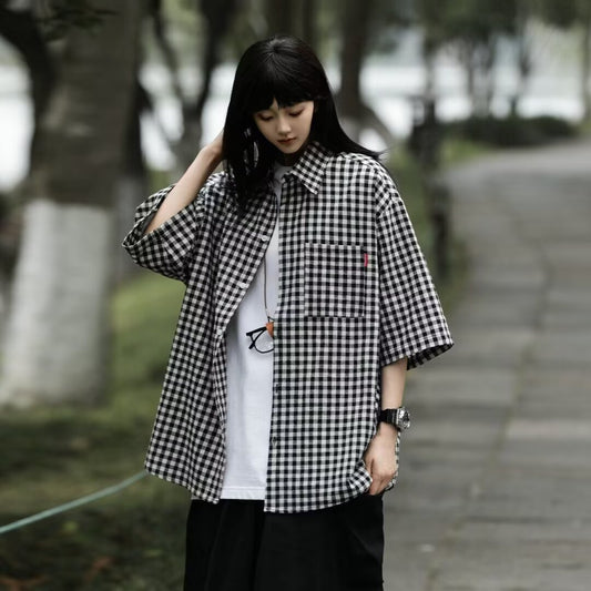 Retro Relaxed-fit Casual Three-quarter-sleeve Shirt