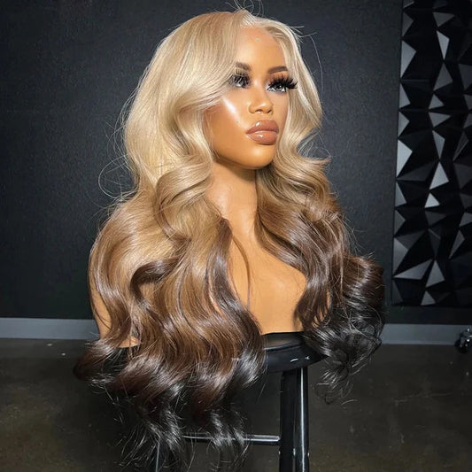Highlight Honningblond Løs Bølge Lace Front Parykker til Kvinder