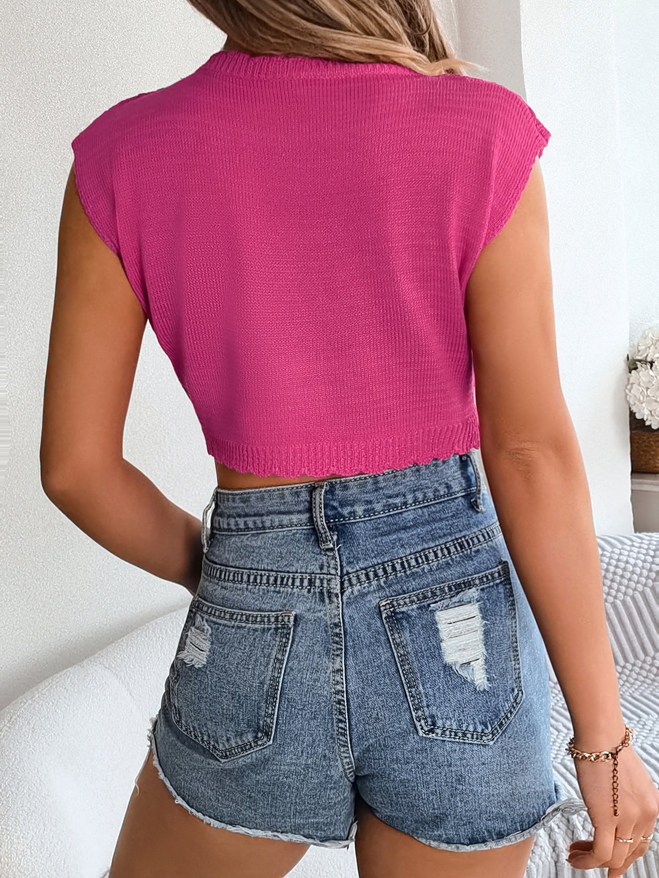 Women S Hollow Out Cropped Knit Vacation Top