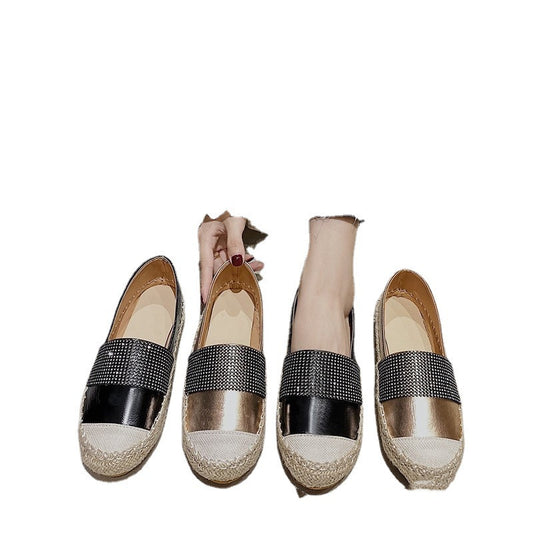 Flat-bottomed Bright Diamond Linen Woven Foreign Trade Large Size Single Shoes