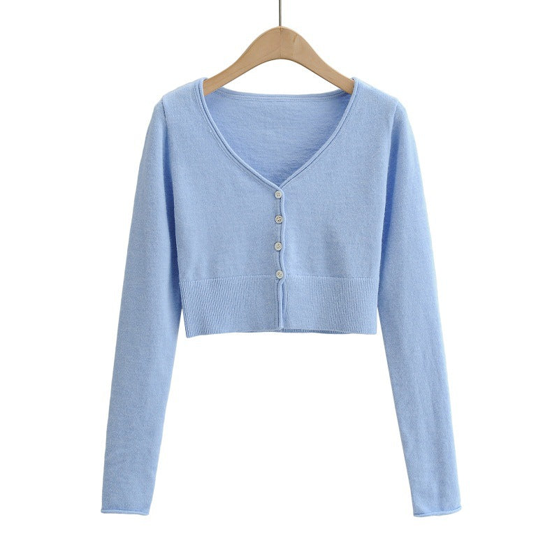 Long Sleeve Knitted Cardigan Bottoming Slim Fit Slimming Short Top