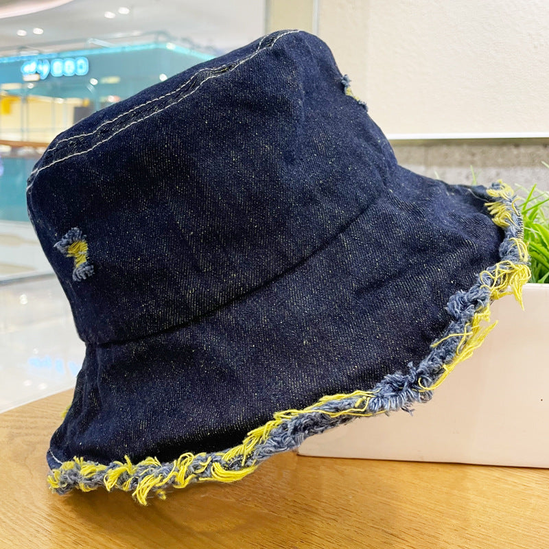 Made Of Old Rough Edge Denim Fisherman Hat Women's Sun Protection Retro