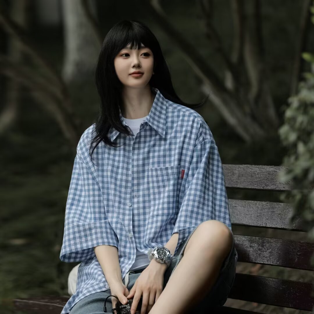Retro Relaxed-fit Casual Three-quarter-sleeve Shirt