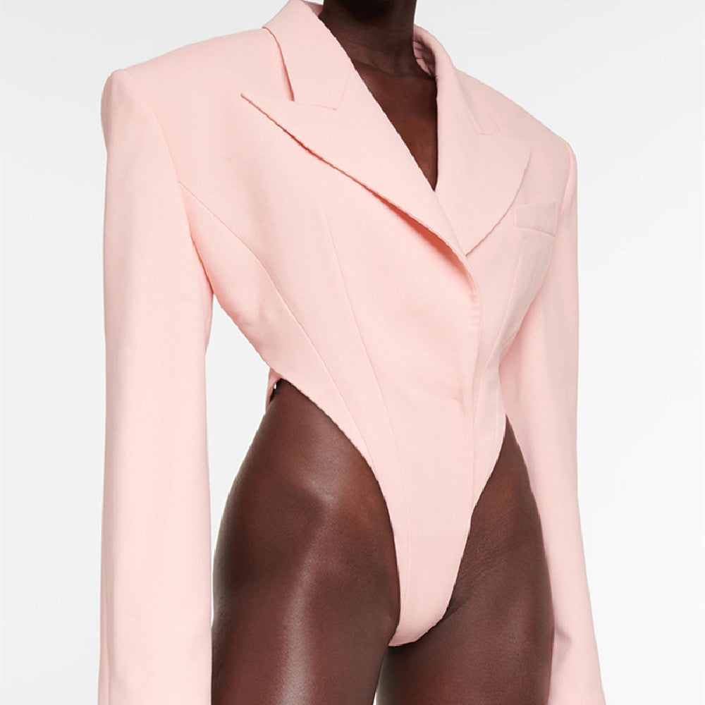 Lapel Long Sleeve Shoulder Pad Fitted Coat Women