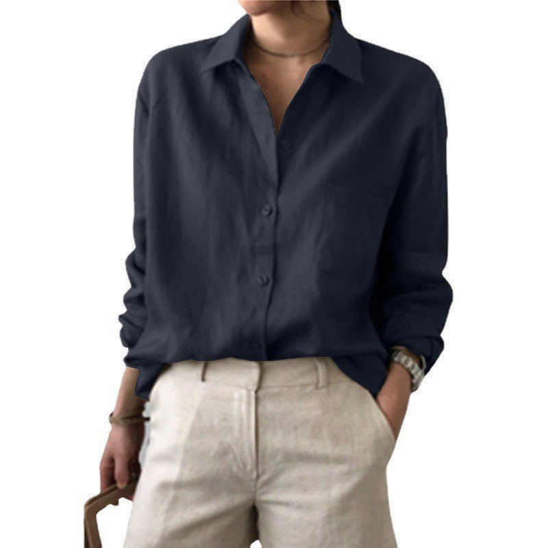 Solid Color Shirt Women's Retro Top