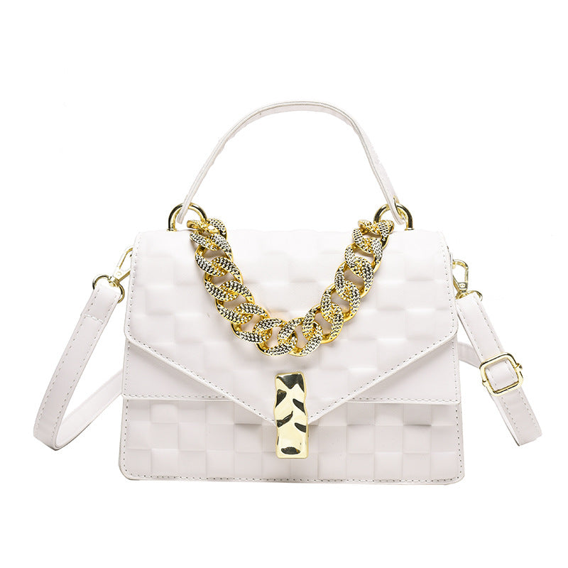 European And American Plaid Thick Chain Portable Small Square Bag