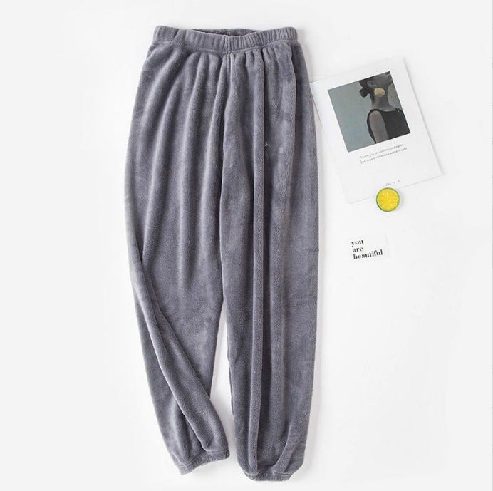 Loose-fitting Ankle-cinched Casual Pants With A Brushed Liningextra-thick And Cozy For Lounging At Home