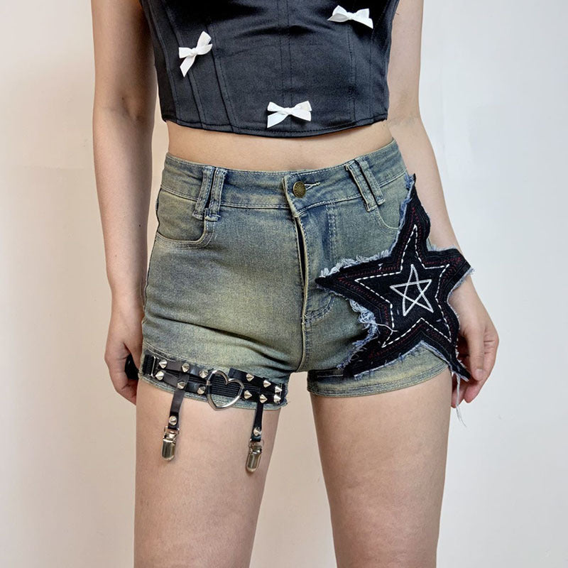 American Retro Denim Shorts til kvinder med XINGX-patch – Skinny Slankende Hot Girl Y2K Punk Hotpants
