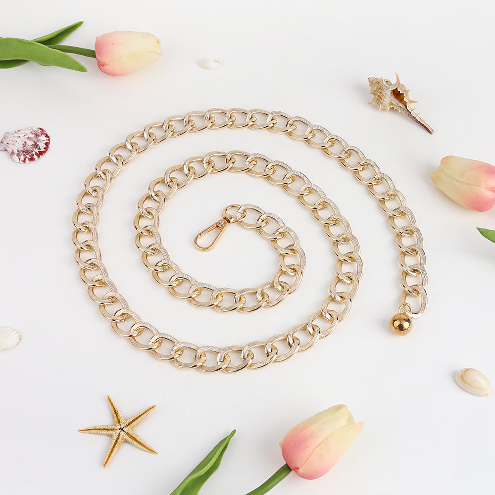 Metallic Hollowed-out Texture Gold Women's Waist Chain With Retro Single Loop Body Chain With Blouse Dress Sexy Waist Accessories