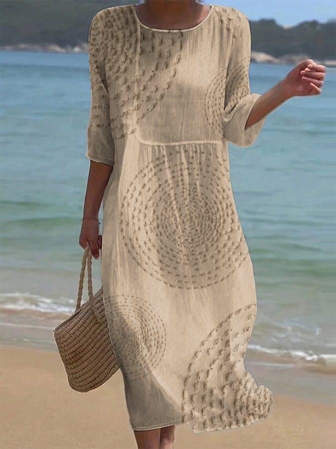 Women's Loose Round Neck Fashion Premium Long Sleeve Printed Dress