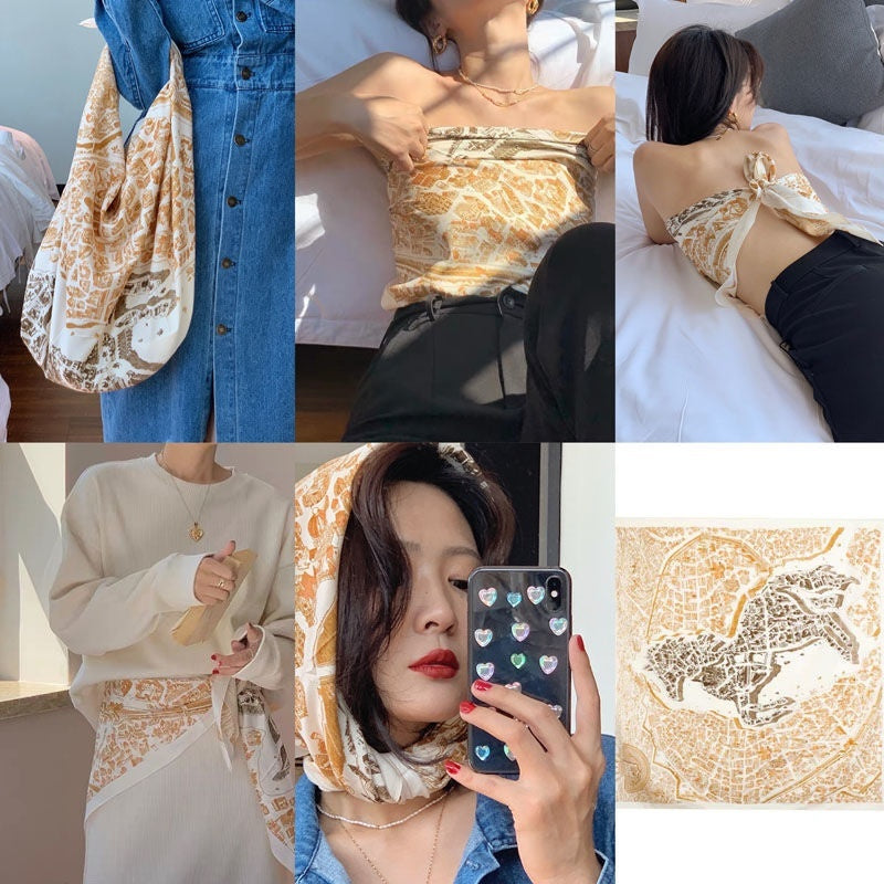 Women's Silk Scarf Strap Retro Tube Top Sun Protection