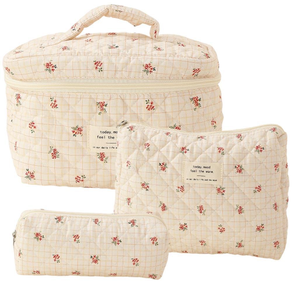 Small Floral Storage Portable Cosmetic Bag Large Capacity