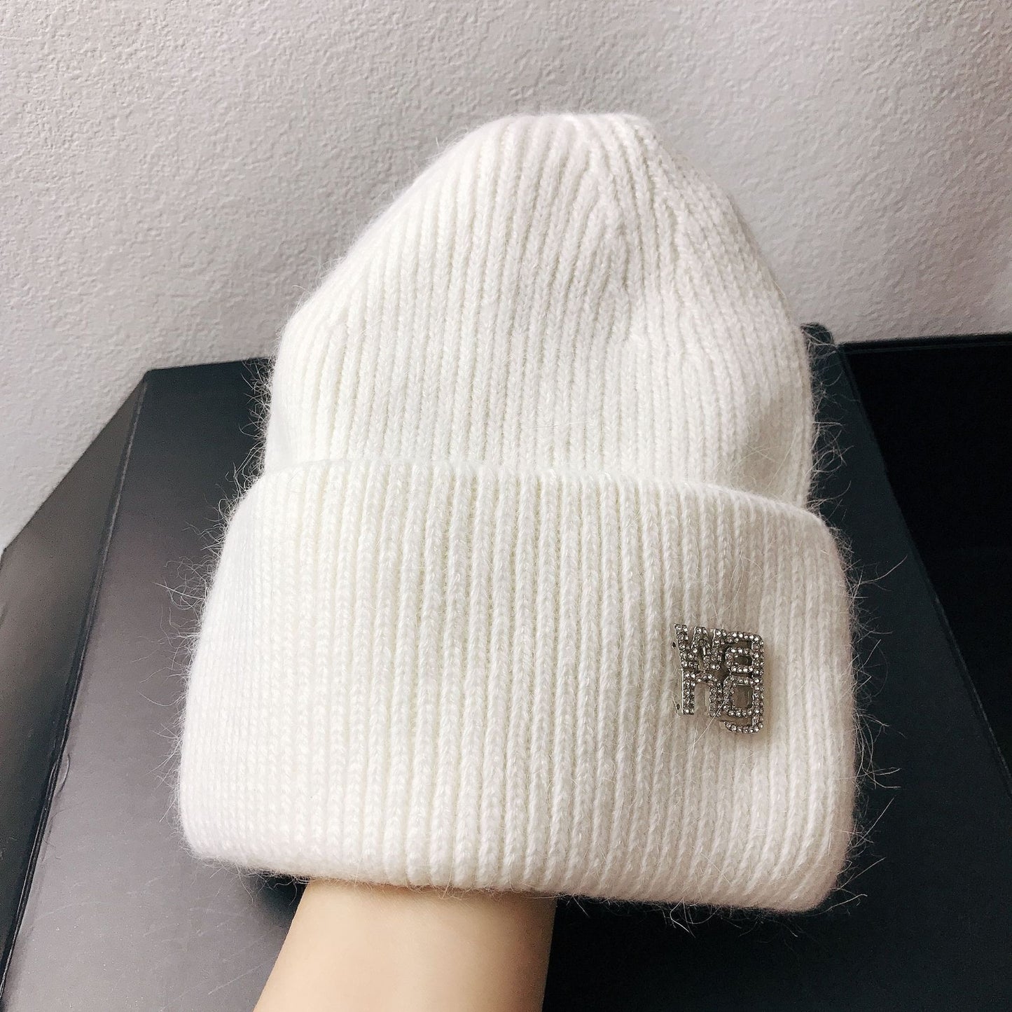 Rabbit Hair Double Fold Brim Knitted Hat