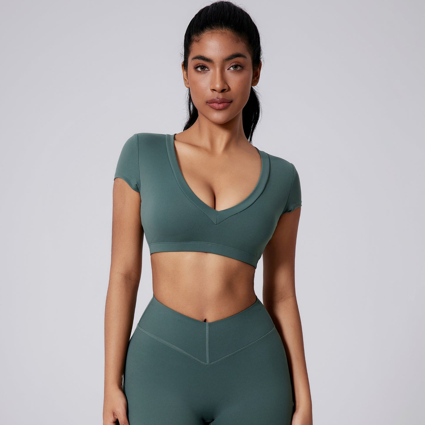 Brushed Tight Short T Deep V Shaping Back Hollow Sexy