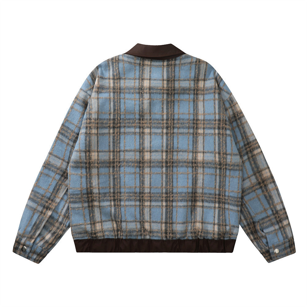 American Color-contrast Check Polo Collar Jacket Men's