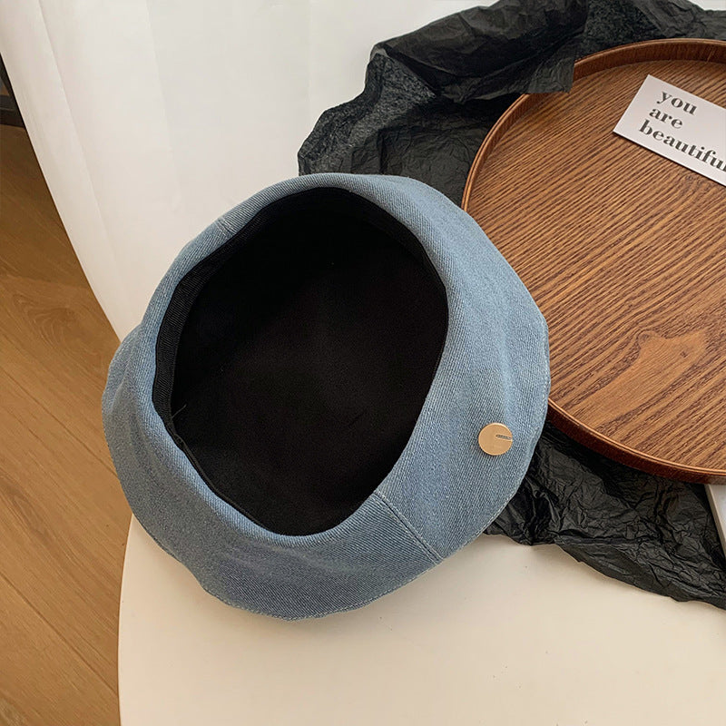 Denim Beret Women's Summer Korean Style All-match Small Face