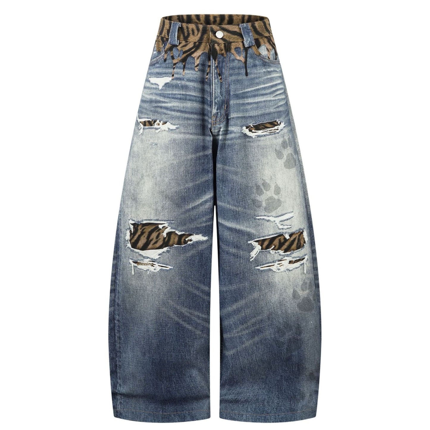Womens Casual Denim Jeans With Leopard Print