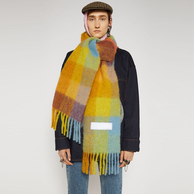Scarf Female Color Thick Plaid Thick Tassels To Keep Warm