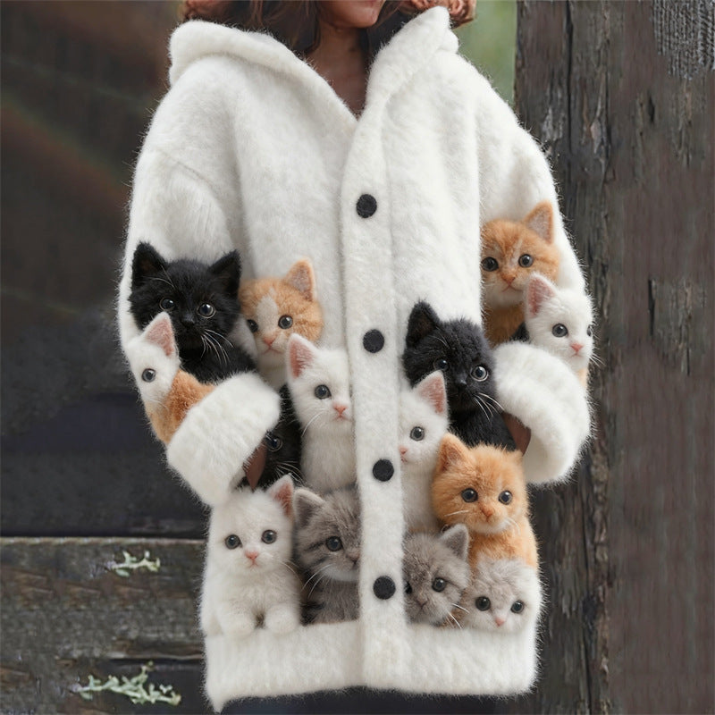 Women's Casual Printed Cardigan Loose Fitting Long Coat