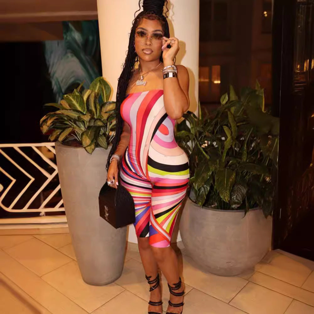 European American Floral Print Chest Wrap Jumpsuit
