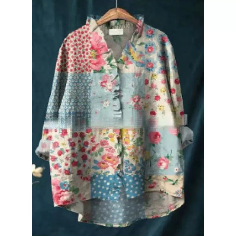 Loose-fitting Printed Crew-neck Casual Plus-size Womens Top