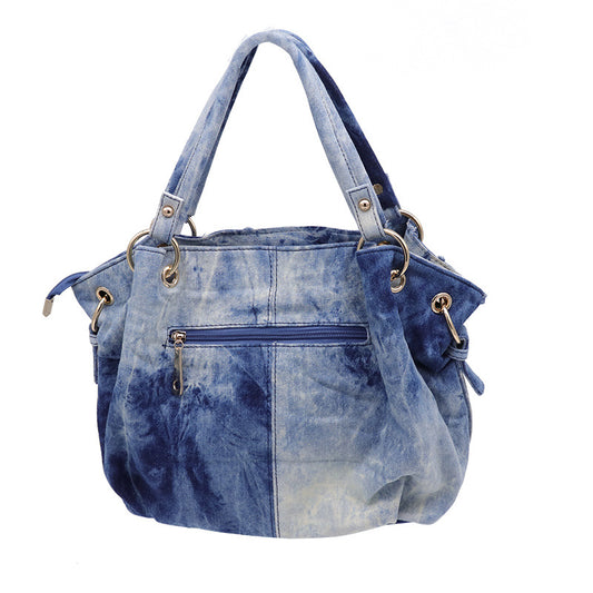 Multifunctional Casual Washed Denim Floral Shoulder Bag