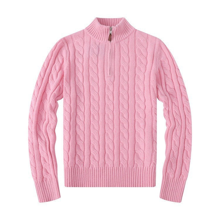 Small Embroidered Men's Sweater Half-height Zip Knitwear Business