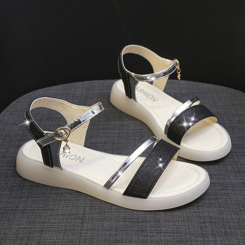 Slope-heeled Women's Thick Soles One-line Buckle Sandals