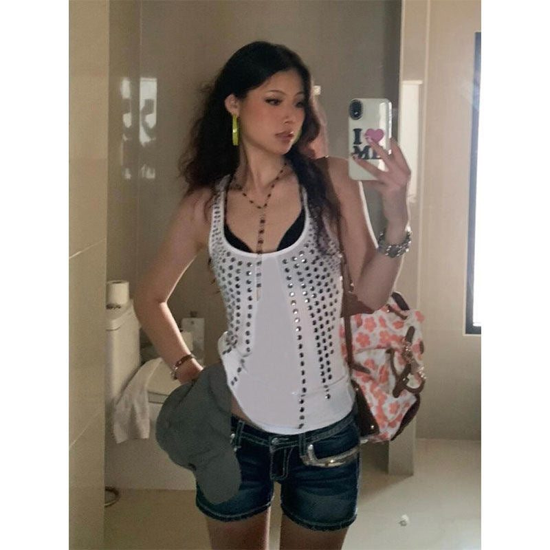 American Hot Girl Backless Slim Fit All-match Round Neck Vest
