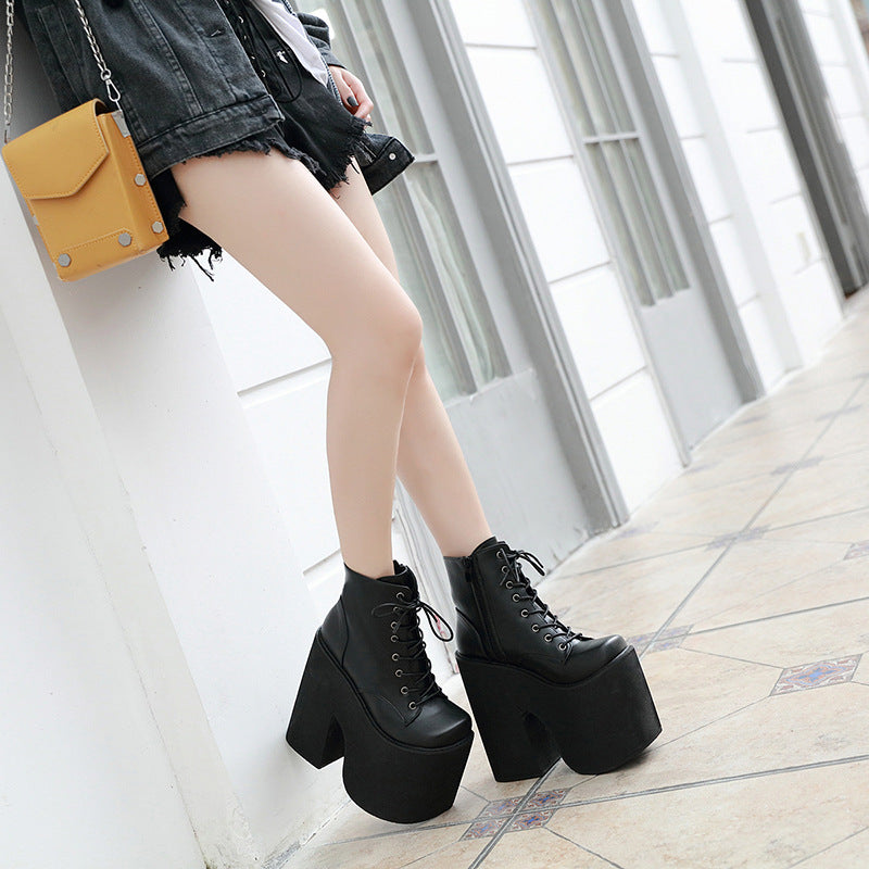 Height 17cm Chunky Heel Motorcycle Boots Women Platform