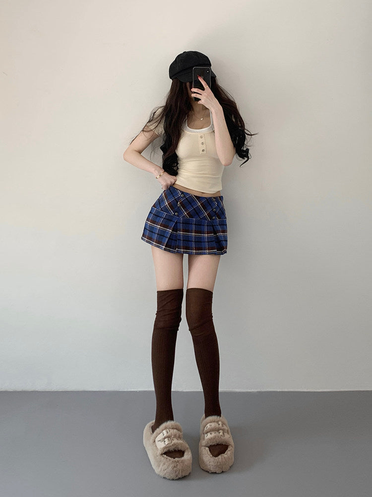 Low-rise Plaid For Women Anti-exposure A-line Skirt