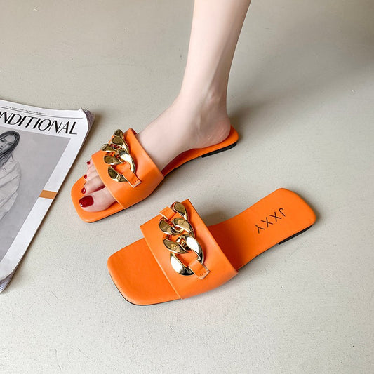 New Style Women's Slippers With Square Toe Flip Flops