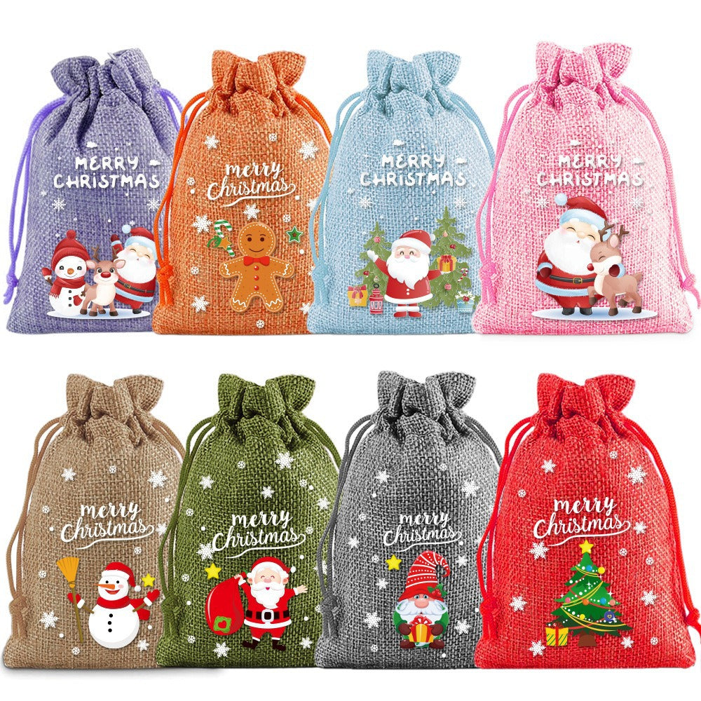 Christmas Linen Drawstring Bag
