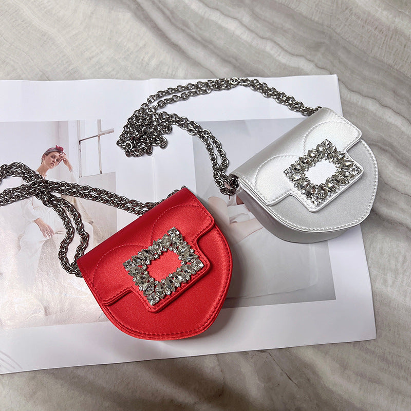 Satin Heart Chain Diagonal Straddle Bag