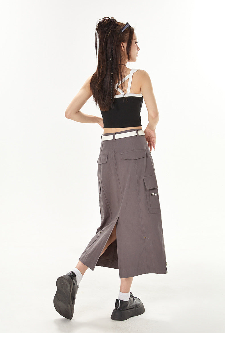 Split Straight Japanese Style Slim Fit Skirt