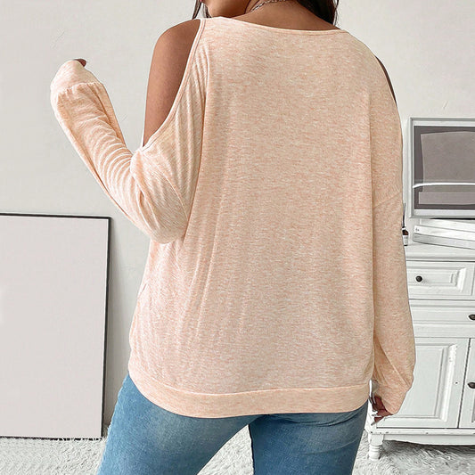 Kvinders Sexede Off-shoulder V-hals Løse Casual Ensfarvede Langærmede Top