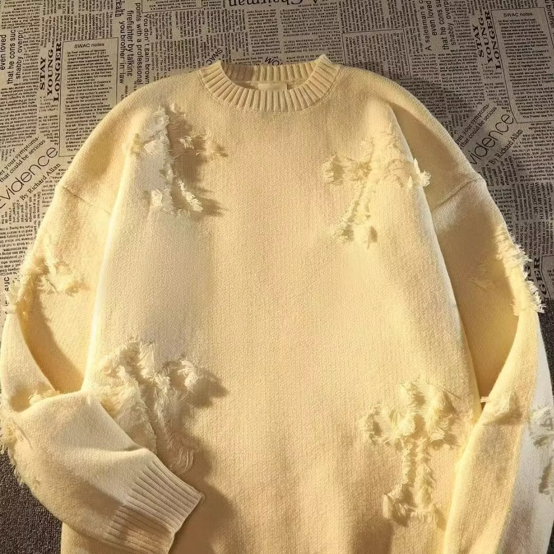 American High Street Fashion Brand Cross Ripped Sweater