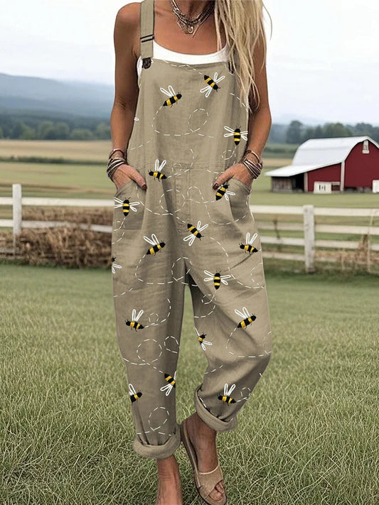 Women's Summer Digital 3D Printing Button Casual Suspender Trousers